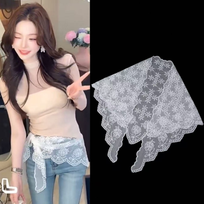 白色蕾丝丝巾美式芭蕾风屁帘女