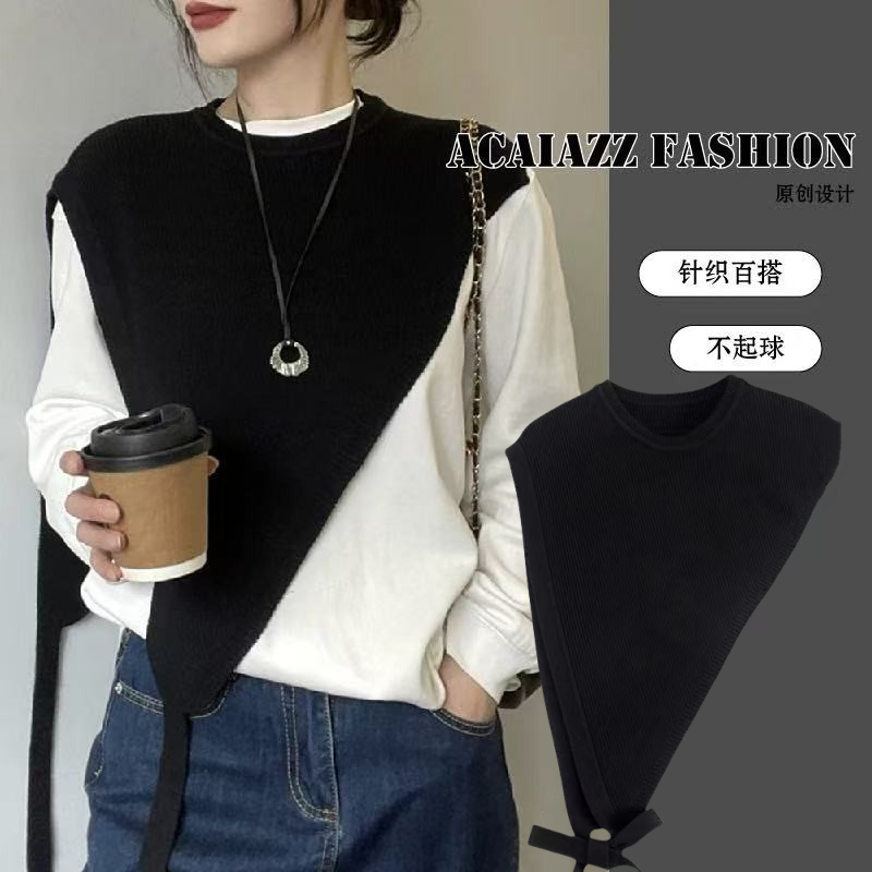 2025秋冬新款斜肩女披肩高级感复古小众设计三角针织披肩叠穿马甲