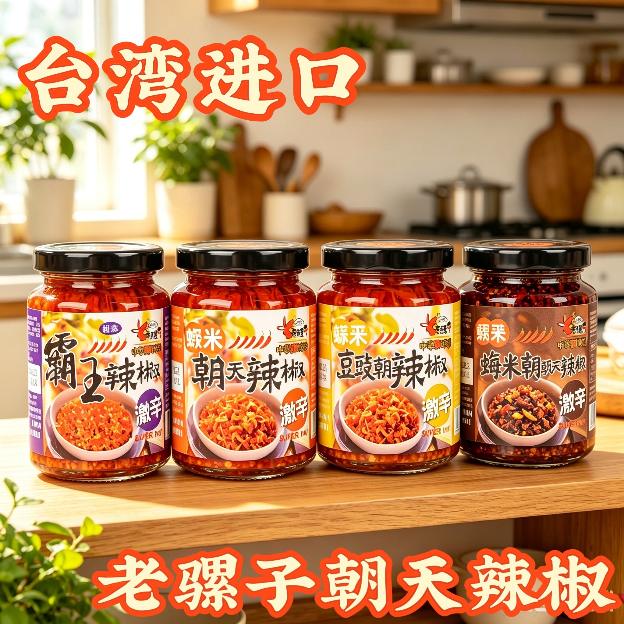 台湾特产老骡子霸王朝天辣椒豆鼓虾米蒜蓉激辛辣椒酱调味酱240克