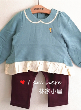 韩版云朵小雨伞儿童装女童宝宝秋冬款湖蓝色拉绒卫衣加绒长裤套装