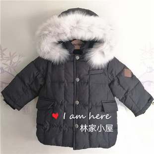韩版阿路和如allo lugh儿童装男童宝冬款狐狸毛领保暖羽绒服外套