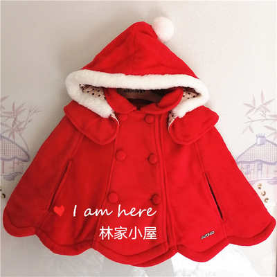童装女童红色夹棉圣诞斗篷披风