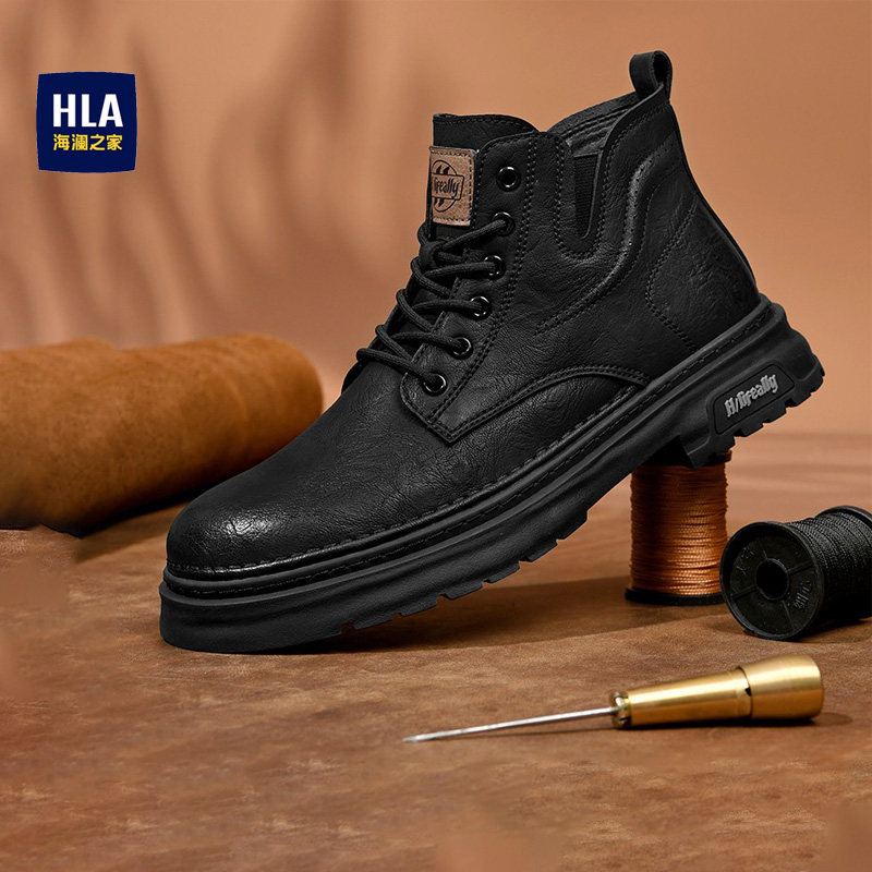 海澜之家马丁靴男款2026新款高帮厚底增高男鞋英伦中帮加绒工装靴