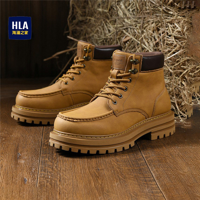 海澜之家男鞋2026新款马丁靴男款低帮踢不烂大黄靴厚底秋季工装靴