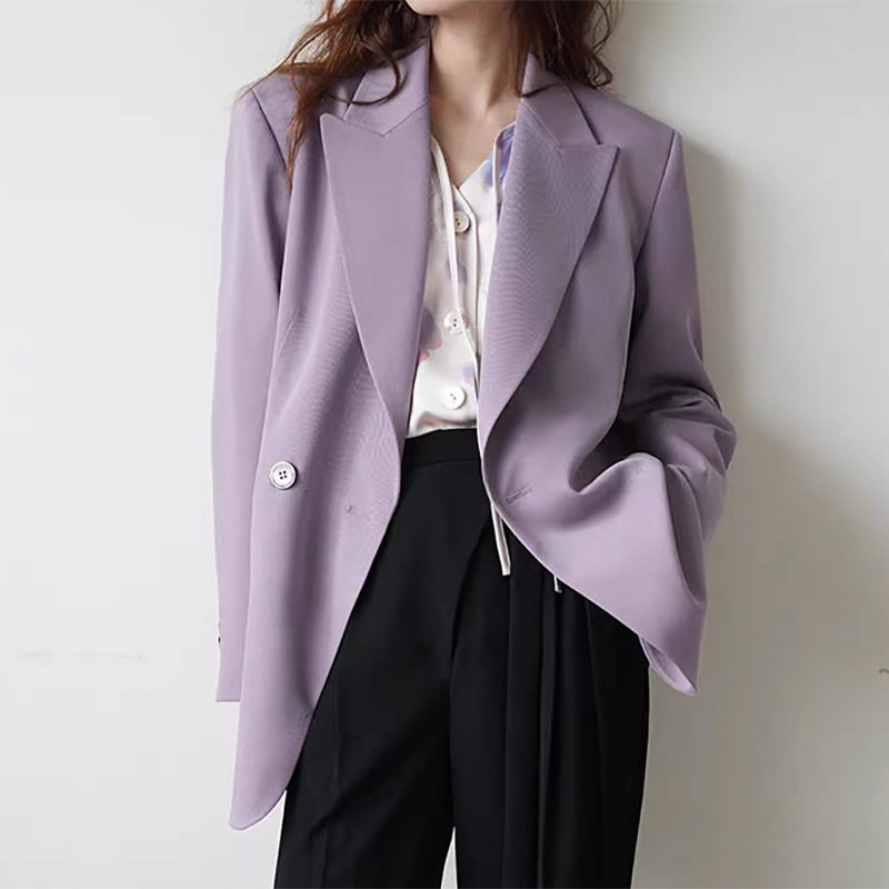 妖猪 缎面拼接 休闲廓形感西装外套女紫色西服职业女款