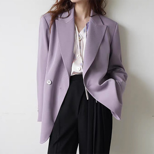 妖猪 缎面拼接 休闲廓形感西装外套女紫色西服职业女款