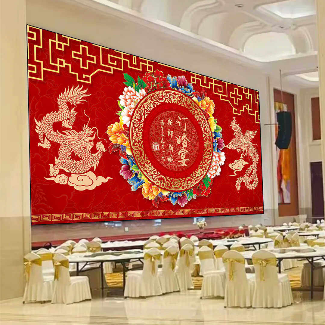y392中式红色牡丹婚礼婚庆led大屏幕投影投屏背景迎宾喷绘psd素材