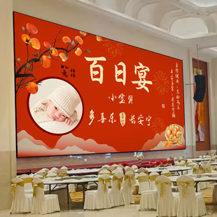 S408中式喜庆百日宴周岁宴生日满月宴相片大屏幕背景电视投屏图片