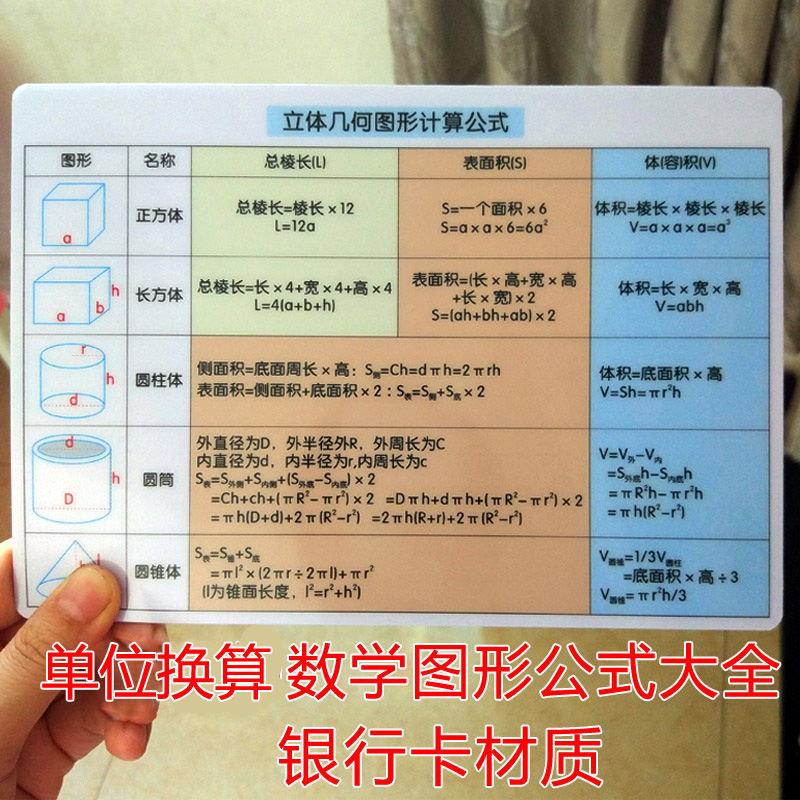数学公式图形计算容积单位卡片