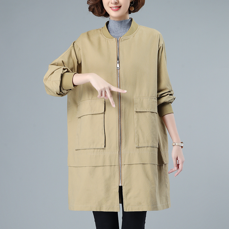 春秋中长款风衣女外套2024新款复古宽松大码拉链开衫显瘦大板上衣