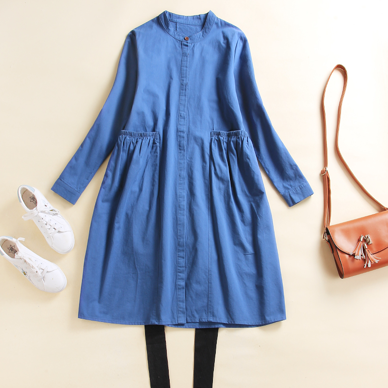 纯棉风衣女中长款外套2025新款春秋休闲宽松衬衫裙大板型开衫外套