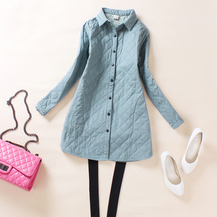 长袖 女装 新款 休闲纯棉衬衣大码 加棉外套 冬装 开衫 加厚保暖夹棉衬衫