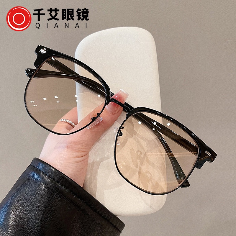 新款复古大框眼镜女显脸小 夏季防晒墨镜男款商务眉毛半框太阳镜