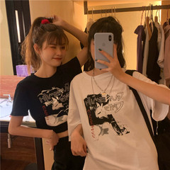 Real shot real price Korean loose long short BF style printing T