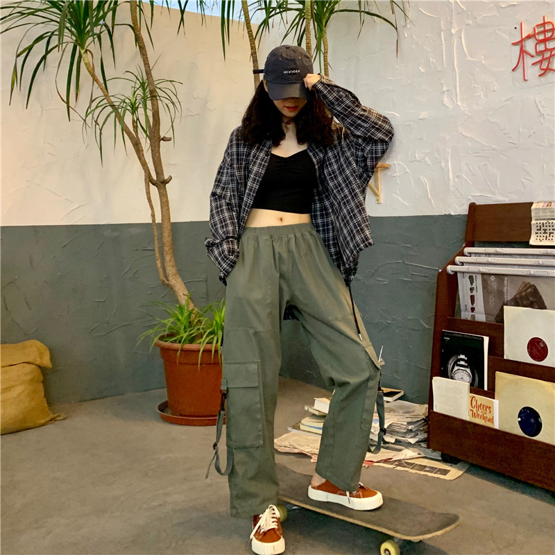 Real-price trendy T-shirt checked shirt, hip-hop straight-cylinder overalls, handsome three-piece suit