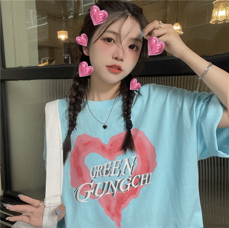 Real shot real price summer Korean loose and versatile print short sleeve T-shirt