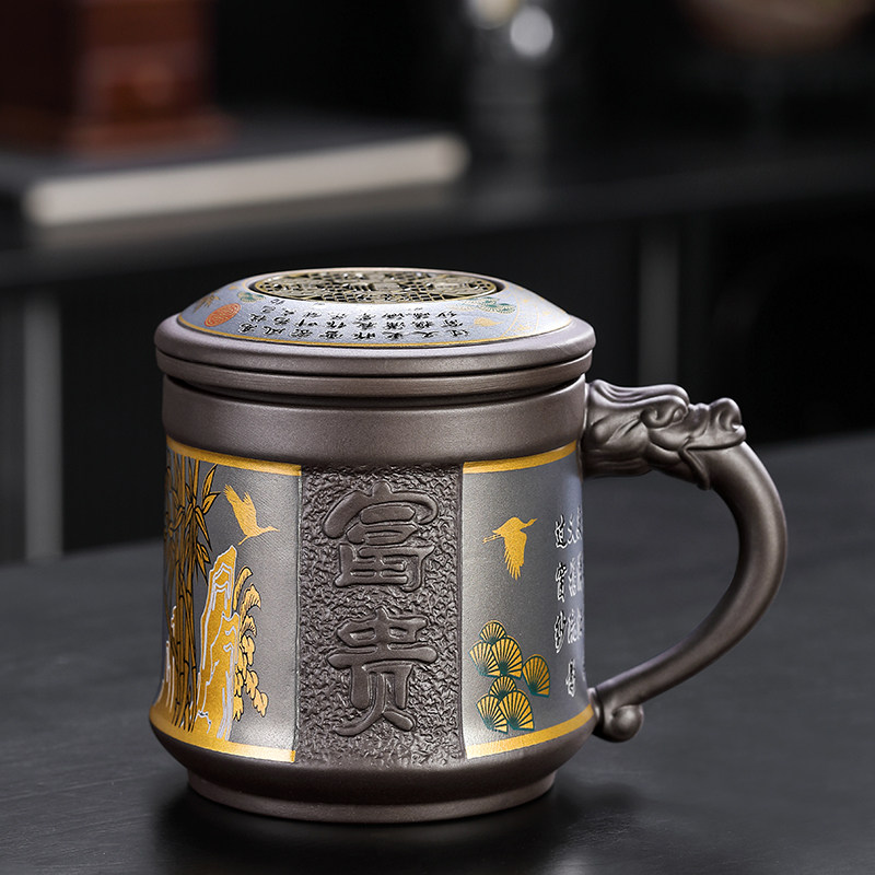 紫砂茶杯男士个人专用茶具高档茶水分离办公室泡茶水杯喝茶杯图片