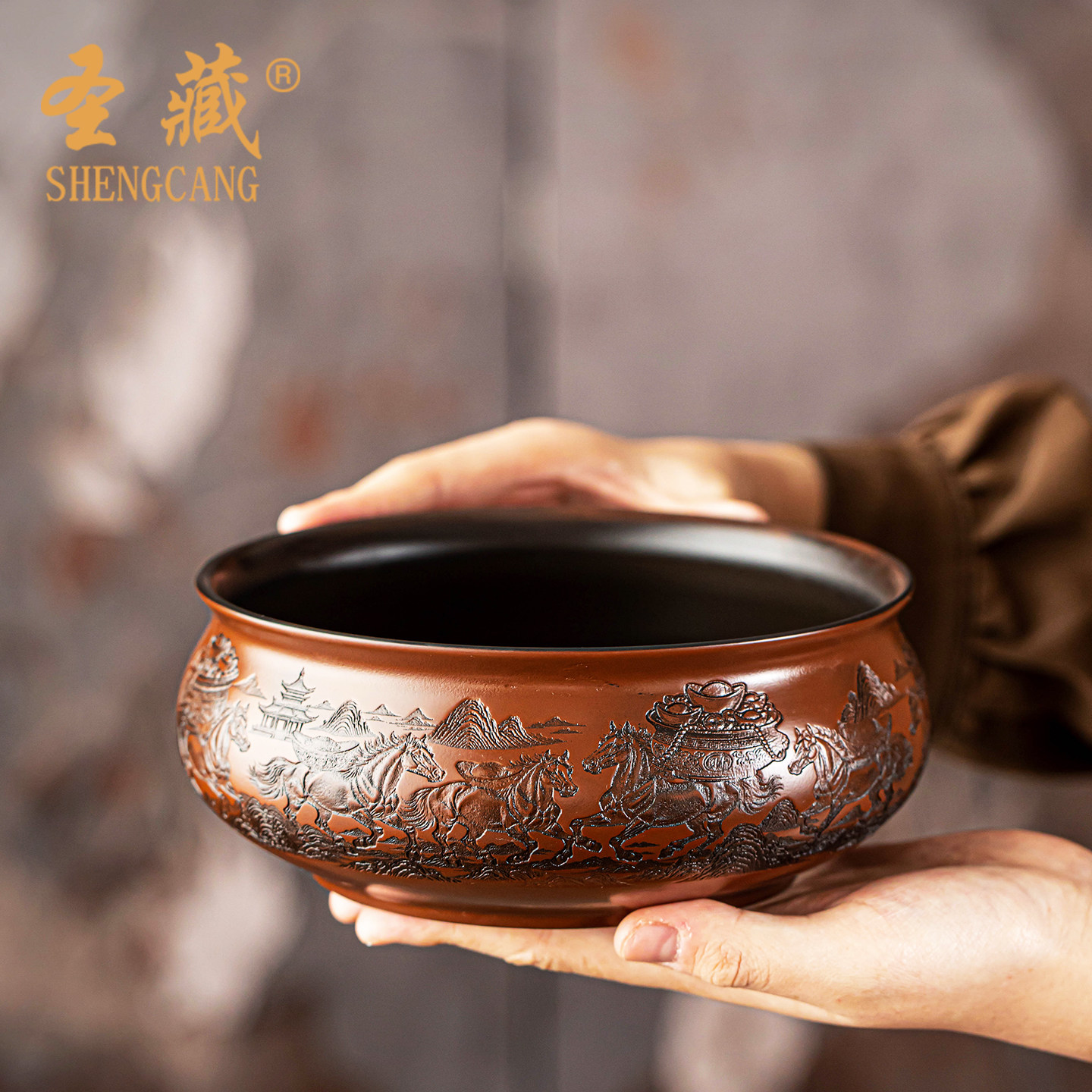 中式紫陶茶洗大号办公室笔洗茶碗收纳茶杯茶渣缸废水缸茶具配件