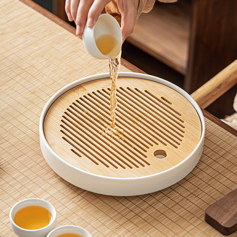 简约竹制茶盘茶具套组干泡茶台储接水盘小型家用客厅泡茶器个人使