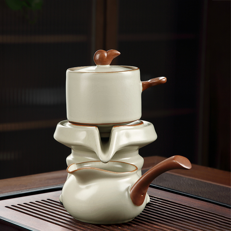 汝窑石磨茶具茶漏一体公道杯懒人自动过滤冲茶器家用茶壶泡茶神器