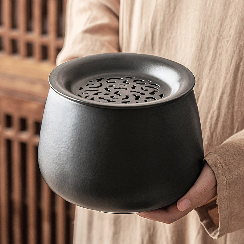 粗陶茶渣缸家用大容量建水中式简约废水缸大容量带盖茶洗茶道配件