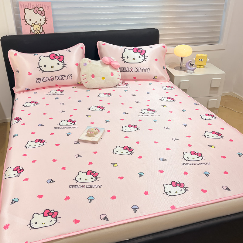 三丽鸥凯蒂猫卡通可爱儿童女孩A类冰丝凉席三件套夏季可机洗席子
