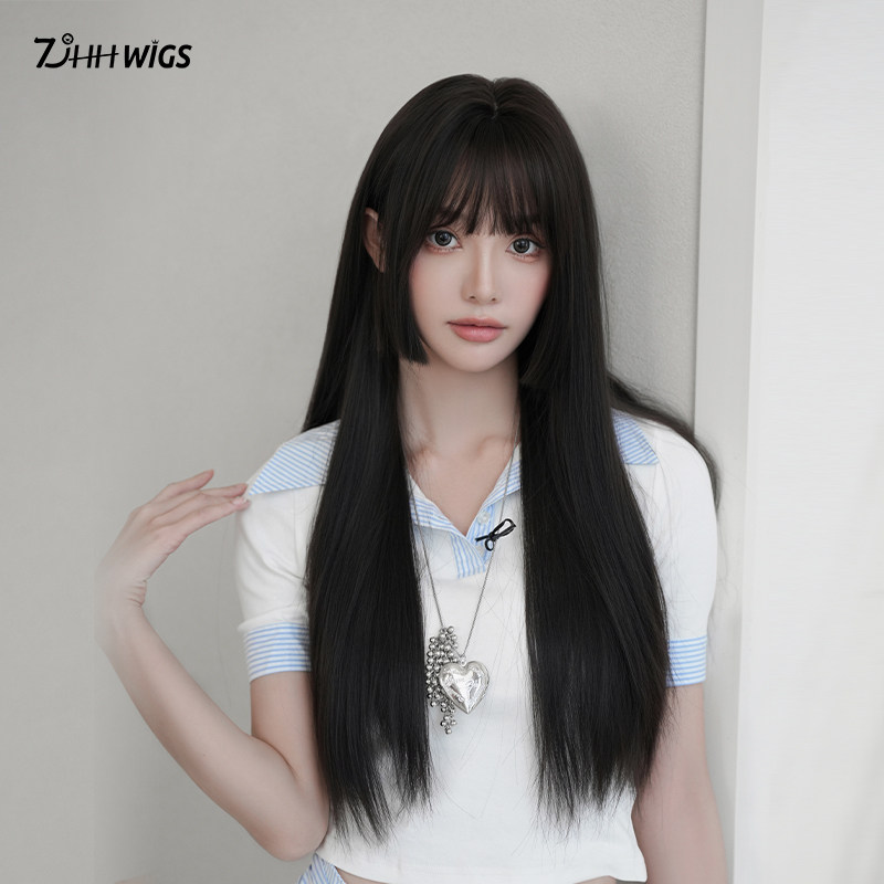 黑长直漫画假发女彷真发齐浏海无痕自然无痕隐形公主切长发lolita