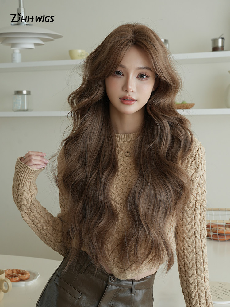 大波浪假发全头套女长发自然彷真发棕色中分长卷发整2025新款正品