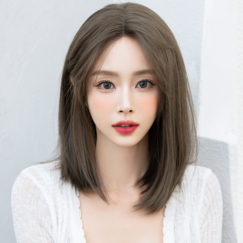 新品假发女d长发假头发自然蕾丝手织八字刘海中分直发锁骨短发全
