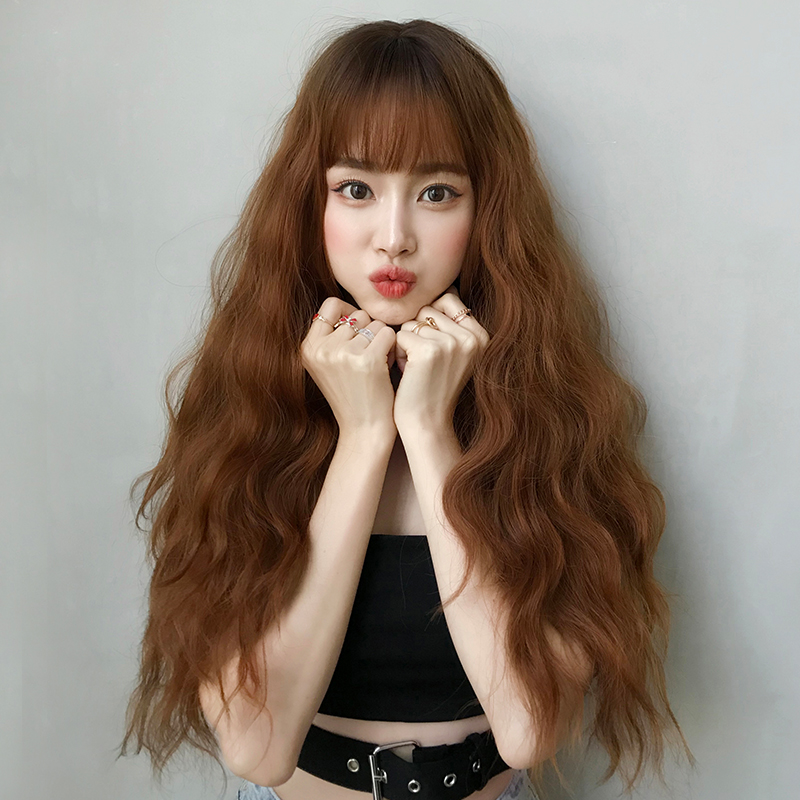 假发女长发网红脏橘羊毛卷空气刘海自然卷大波浪圆脸长卷发全头套