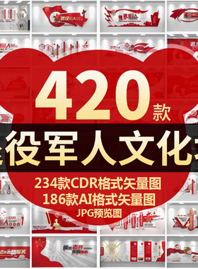 LC129退役军人军队党政公司党建宣传红色社区街道文化墙420款