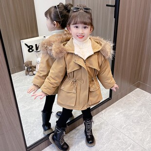 女童派克服棉服外套2026新款冬季真毛领时髦洋气儿童加厚加绒棉衣