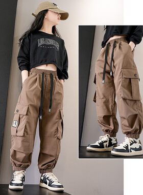 女童工装裤春秋加绒棉裤中大童安可拉红2026秋装裤子体闲裤摩卡色