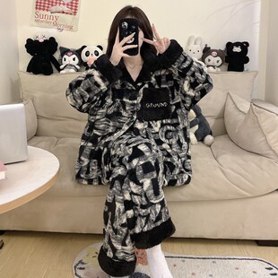 珊瑚绒睡衣女士秋冬季长袖保暖法兰绒加绒加厚可爱冬天家居服套装