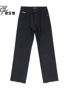 BS2B/小魔鱼黑色直筒牛仔裤女2024秋冬新显瘦遮肉宽松直角九分裤