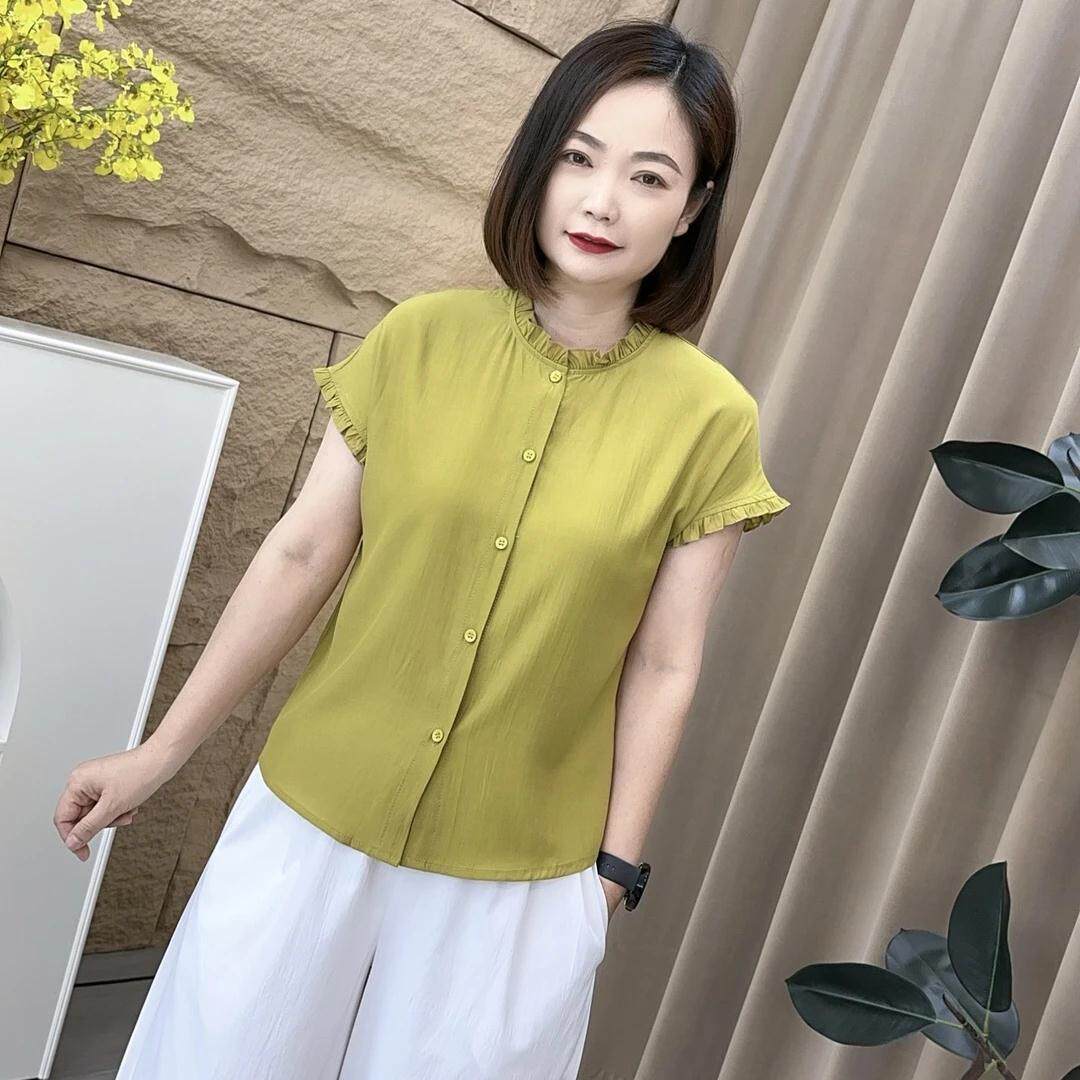 夏季新款薄款时尚洋气妈妈花边领凉爽减龄显瘦短袖上衣