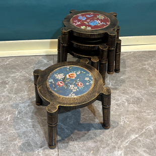 美式重叠凳子客厅家用时尚创意小圆凳可爱换鞋凳茶几板凳实木矮凳