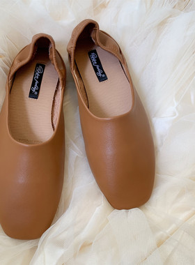 huifeng晚晚风智熏复古棕色奶奶鞋 方头单鞋软糯豆豆鞋孕妇平底鞋