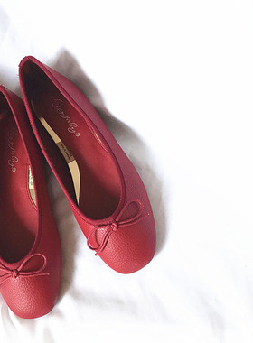 huifeng晚晚风复古风慵懒气质蝴蝶结小红鞋百搭平底鞋芭蕾单鞋女