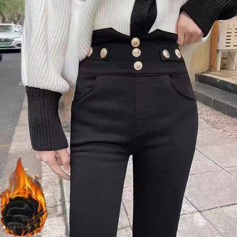 秋冬加绒高腰打底裤女外穿魔术小黑长裤新款弹力小脚裤显瘦铅笔裤