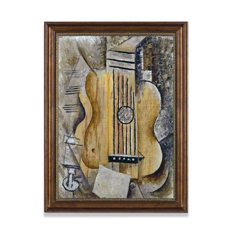 《吉他》毕加索美式复古油画抽象装饰画床头玄关壁画成品挂画版画