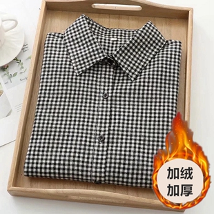 文艺小清新复古小格子宽松加绒全棉衬衫 学生防晒衣韩范上衣 女长袖