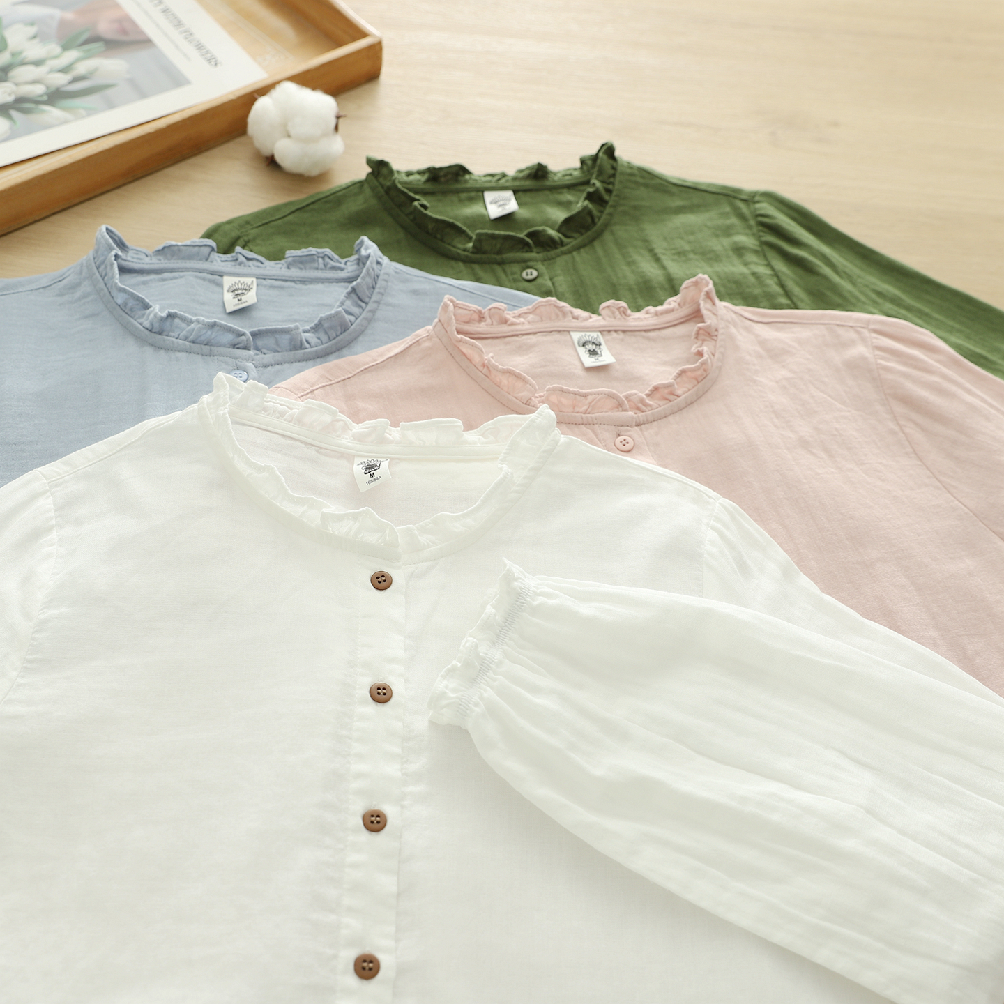 2025秋季文艺小清新立体木耳花边双层棉纱白衬衫女长袖打底衫叠穿