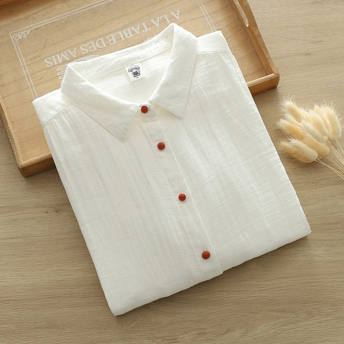 文艺小清新宽松全棉衬衣女长袖