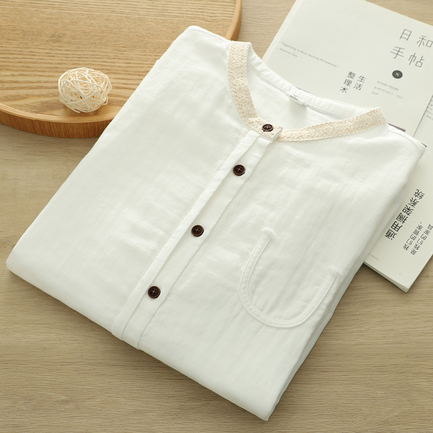 2025冬季文友小清新田园蕾丝花边双层棉纱白衬衫女长袖打底衫学生