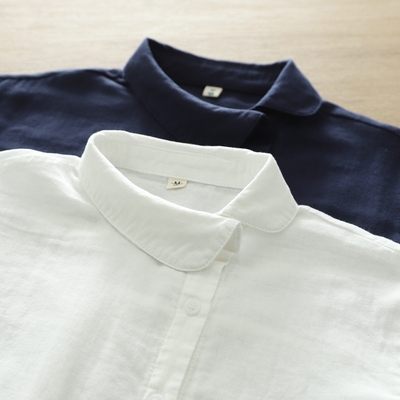 文艺小清新全棉宽松长袖衬衣女