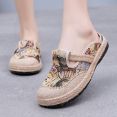 亚麻凉拖外穿软底渔夫鞋 老北京布鞋 透气包头半拖鞋 2026新款 女夏季