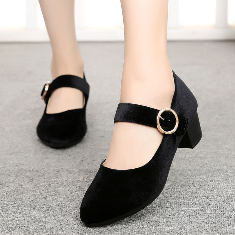 老北京布鞋女新款时尚高跟单鞋黑色酒店上班工作鞋软底久站不累脚