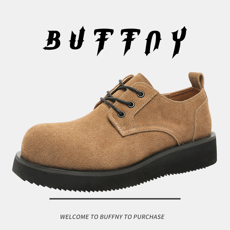 大头休闲皮鞋厚底增高百搭男鞋简约复古英伦风高级休闲圆头德比鞋