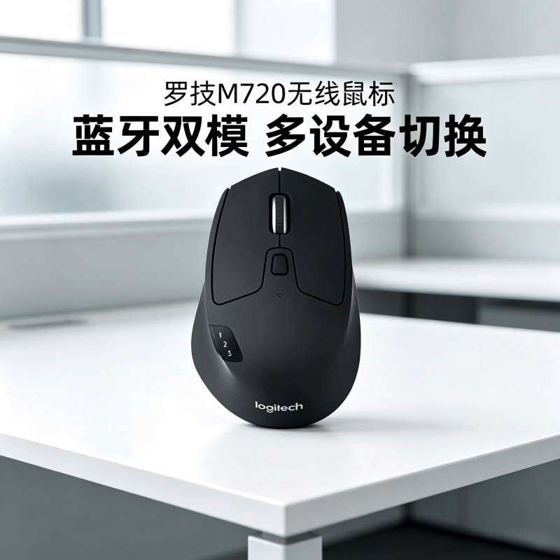 罗技M720无线鼠标蓝牙办公商务双模多设备切换笔记本电脑便携mac
